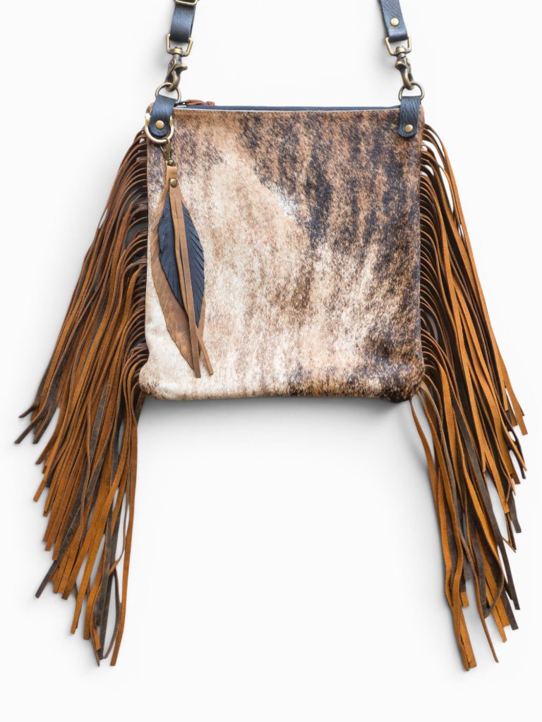 Jill's Homestead Dolly Cowhide Fringe Crossbody #10002, Made In Iowa Usa